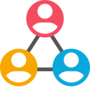 Three circles with outline of a person, connected by a line. In a triangle formation.